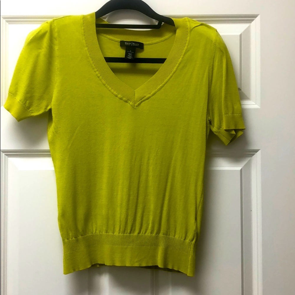 WHBM chartreuse v-neck top, sz small
